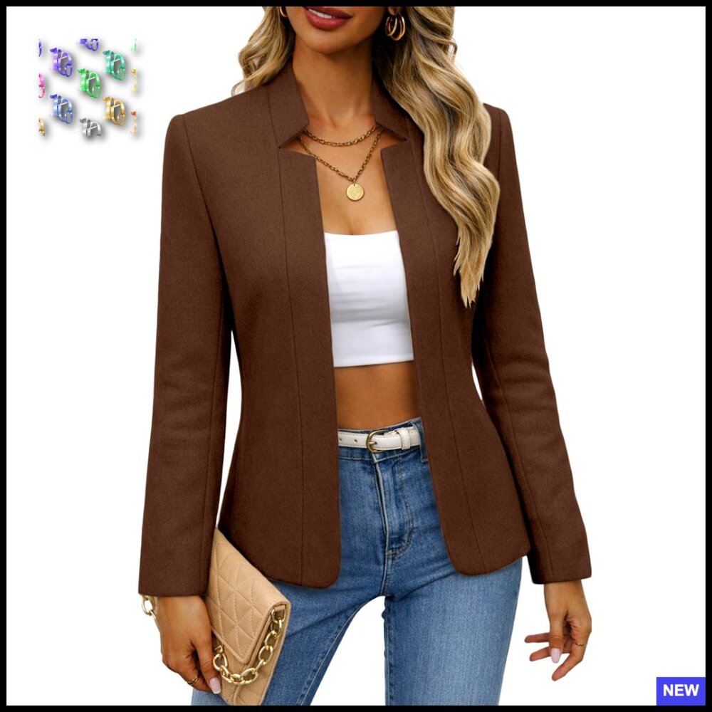 Tweed Plaid Blazer Jacket Slim Fit Wool Blend Casual Work Office Coat